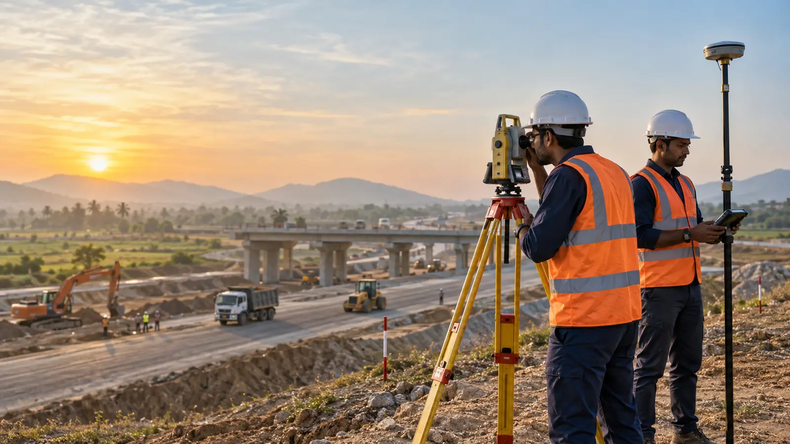 3S Skyline Infra engineers conducting highway survey with Total Station and DGPS in India